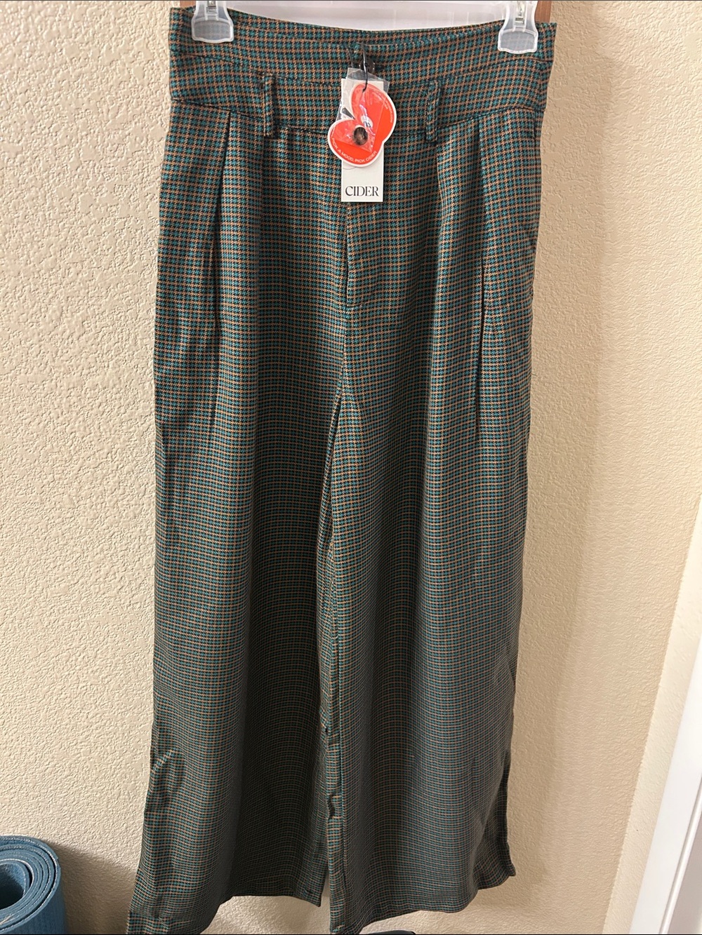Cider Green Checked Wide-Leg Men’s Dress Pants